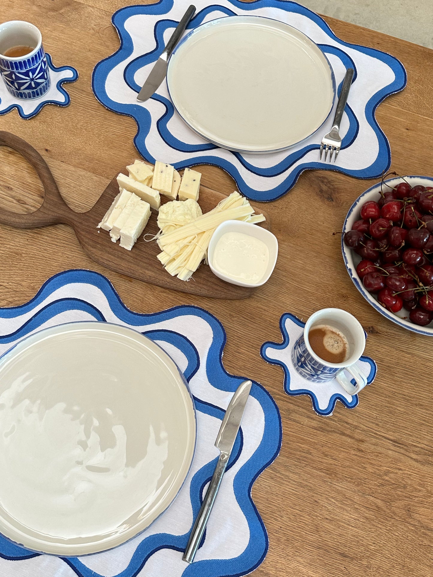 Lily Nakışlı Servis Altlığı İkili Set - Mavi