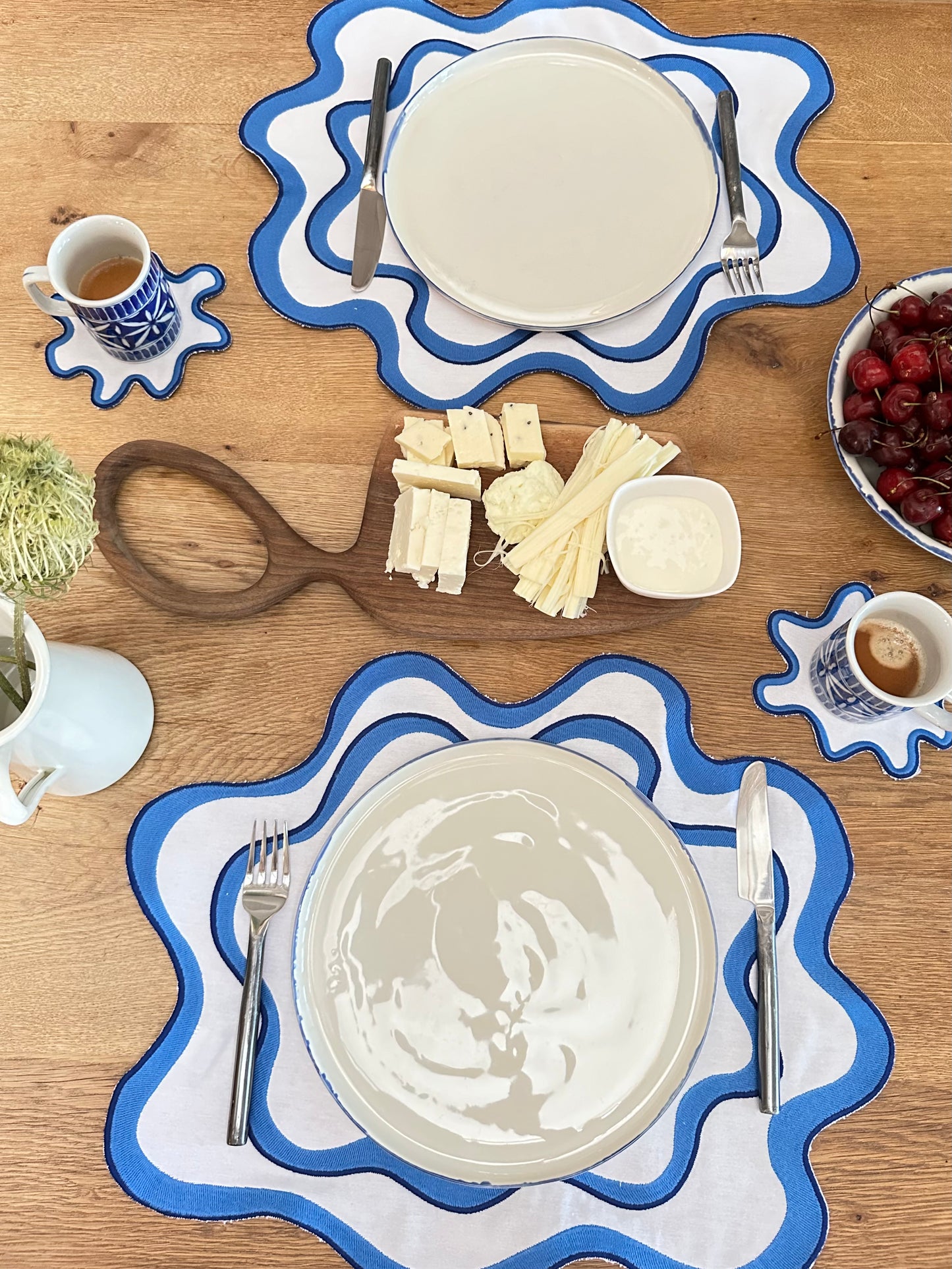 Lily Nakışlı Servis Altlığı İkili Set - Mavi